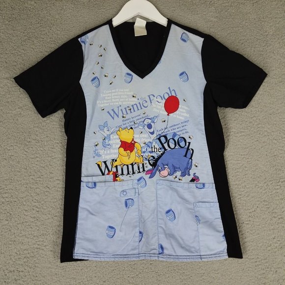 Disney Scrub Top Women's XS Winnie The Pooh Flex Stretch Sides Tigger Piglet - Picture 1 of 13